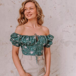 Crop Top Riley Linen Corset Short Sleeves Handmade Linen Summer top Linen Blouse