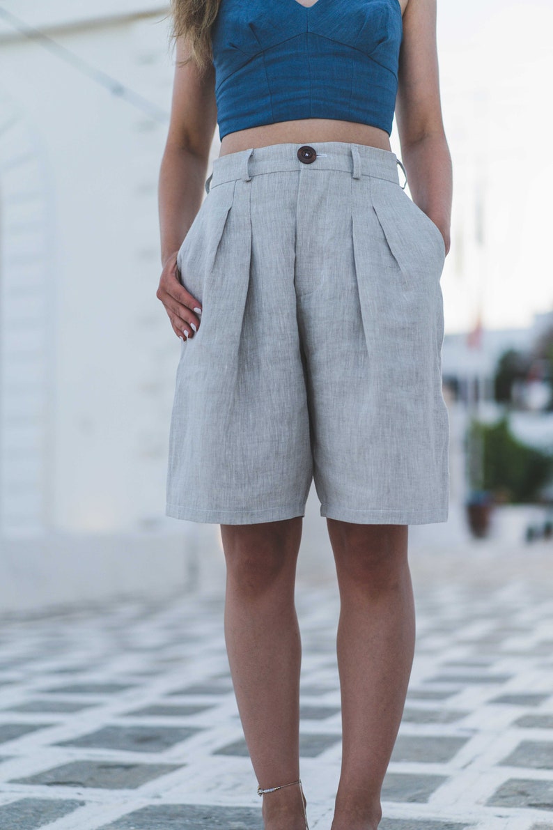 Linen Shorts For Women Handmade Linen Shorts With Pockets LUNA image 1