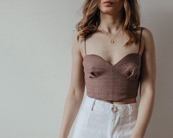 Linen Crop Top AISLA, Handmade Sleeveles crop top