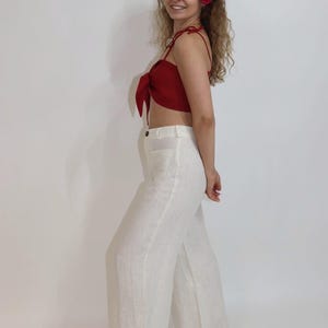 SUE Linen Pants for Women - Wide Leg Linen Pants for her- High Waisted Linen Trousers- Linen Pants with Front Pockets