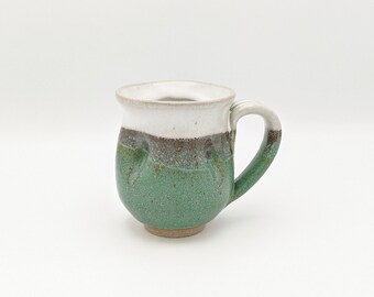 Handmade Ceramic Coffee Mug, Green and white mug, stoneware mug, pottery mug