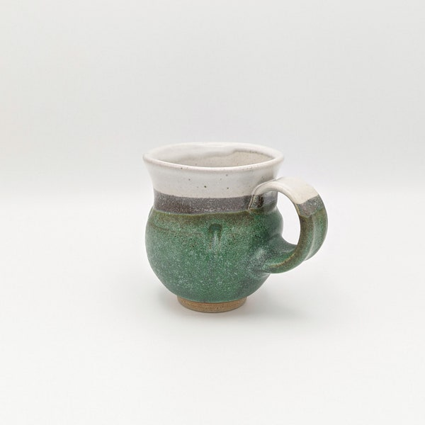 Handmade Ceramic Coffee Mug, Green and white mug, stoneware mug, pottery mug