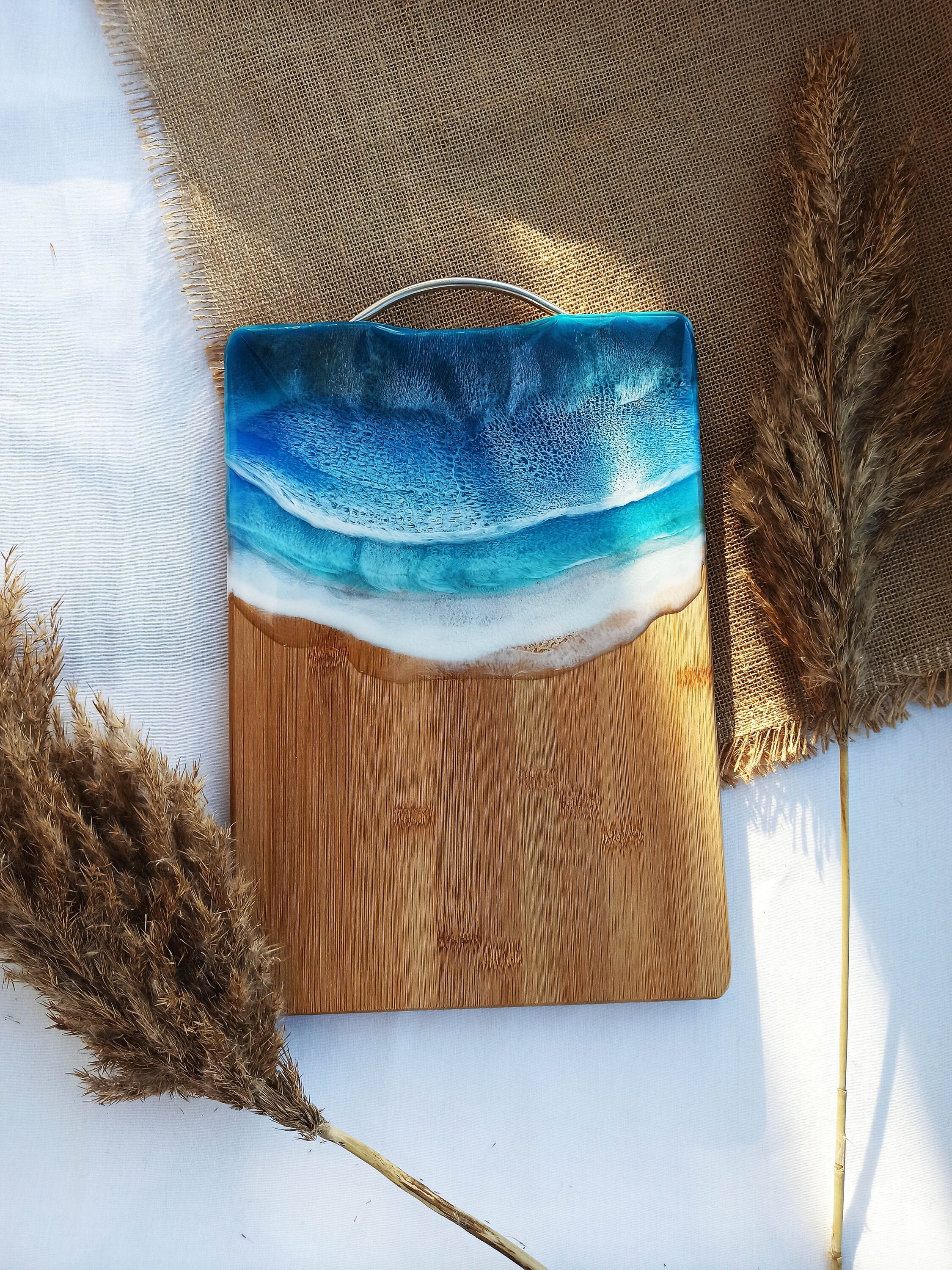 Schneidebrett Holz & Harz - Ozeanblaues Wellenmuster Küchenbrett