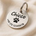 Personalized dog tag with engraving: name, designs, phone number and address | made of stainless steel in 2 sizes for dogs, cats and puppies product logo