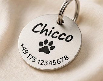 Hundemarke mit Gravur Personalisiert mit Name, Motive, Telefonnummer und Adresse | aus Edelstahl in 2 Größen für Hunde, Katze und Welpen