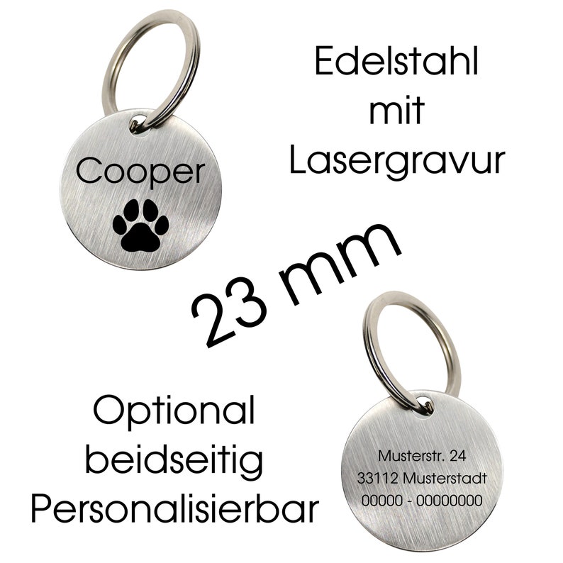 Hundemarke mit Gravur Personalisiert über 20 Motive Name Telefonnummer und Adresse aus Edelstahl in 2 Größen für Hunde, Katzen und Welpen Bild 5