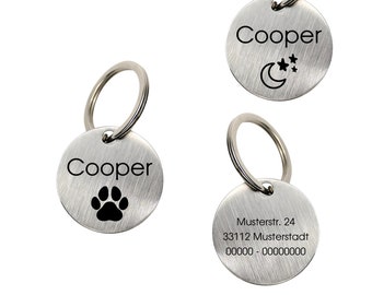 Médaille gravée personnalisée pour chien | Plus de 20 modèles | Nom, numéro de téléphone et adresse | Acier inoxydable | 2 tailles pour chiens, chats et chiots