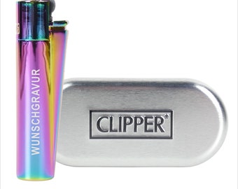 Clipper Feuerzeug mit Gravur incl. Box - Edition ICY Rainbow - aus Metall mir Gravur, Individueller Clipper, Feuerzeug Personalisiert