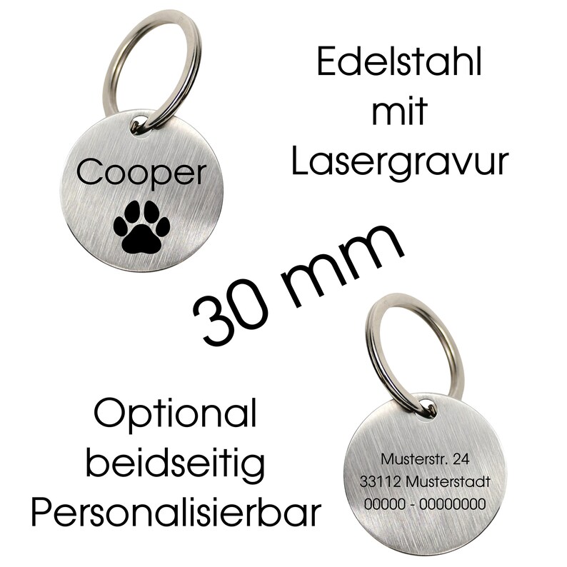 Hundemarke mit Gravur Personalisiert über 20 Motive Name Telefonnummer und Adresse aus Edelstahl in 2 Größen für Hunde, Katzen und Welpen Bild 4