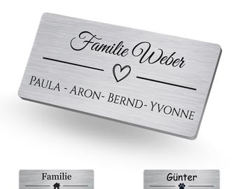 Personalized stainless steel nameplates as door signs, mailbox signs, doorbell signs, weatherproof nameplates, custom engraving, many designs