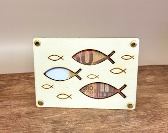 Wooden money gift - Money gift card | Fish - Confirmation Communion Baptism Church Birthday