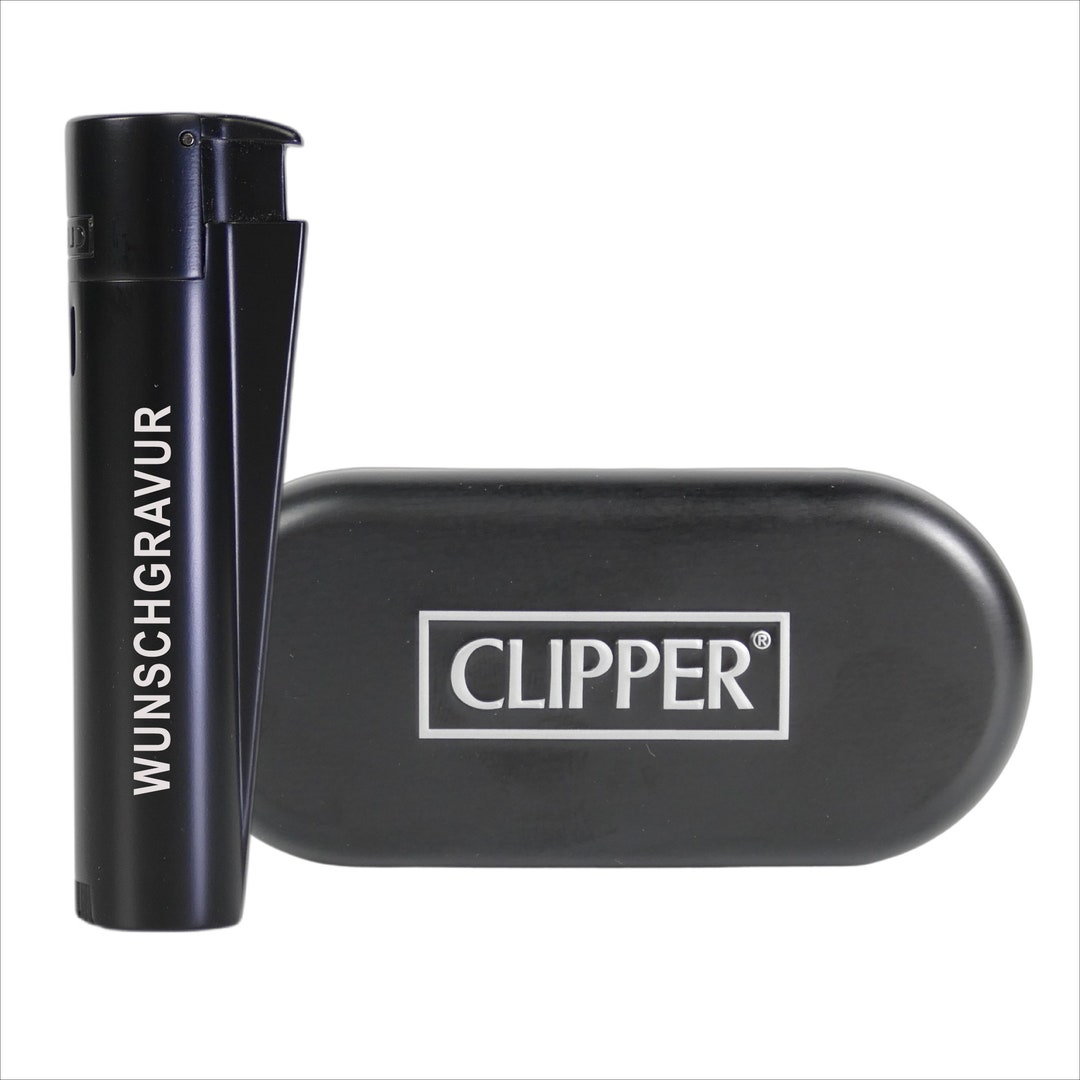 Clipper Metall Gas-Feuerzeug Schwarz/silber - Mit SOFORTGRAVUR, Nachfüllbar