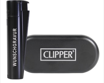 Clipper Personalisiert mit Gravur incl. Box - Edition Schwarz Sturmfeuerzeug - aus Metall mir Gravur, Individueller Clipper mit Wunschgravur