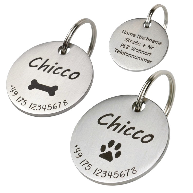 Hundemarke mit Gravur Personalisiert mit Name, Motive, Telefonnummer und Adresse aus Edelstahl in 2 Größen für Hunde, Katzen und Welpen Bild 9