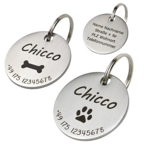 Dog tag with engraving Personalized with name, motifs, telephone number and address Made of stainless steel in 2 sizes for dogs, cats and puppies image 1