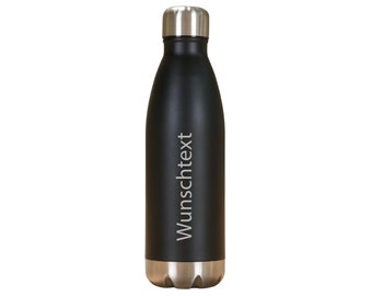 Trinkflasche Personalisiert mit Namensgravur | Edelstahl schwarz | mit Gravur für Kinder Erwachsene Mitarbeiter Freizeit Thermosflasche