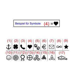 May include: A chart with black symbols and numbers in white boxes. The text "Beispiel f&uuml;r Symbole (4) =" is above the chart. The symbol for number 4 is a black heart.