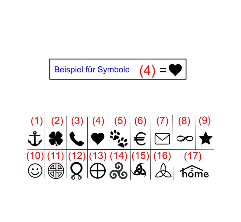 May include: A chart with black symbols and numbers in white boxes. The text "Beispiel f&uuml;r Symbole (4) =" is above the chart. The symbol for number 4 is a black heart.