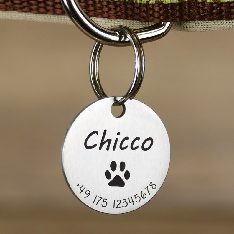 Hundemarke mit Gravur Personalisiert mit Name, Motive, Telefonnummer und Adresse aus Edelstahl in 2 Größen für Hunde, Katzen und Welpen Bild 5