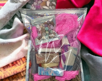 Soap Samples Goody Bag-Variety Pack Scented Soap Swatches, Mixed Scented Trial Sized Soaps, Party Gift Bag Soaps, Travel + Camping Soaps
