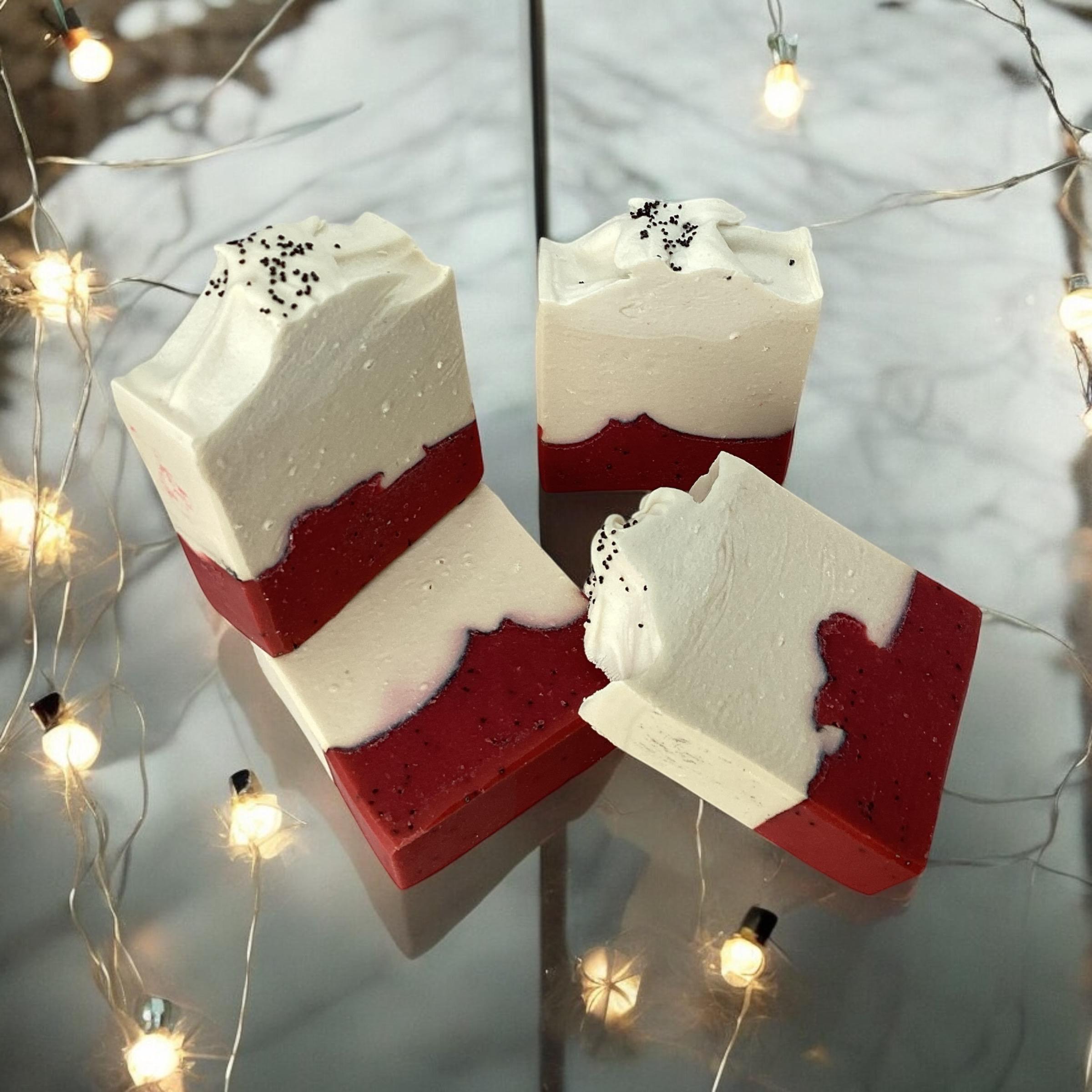 Handmade "Sleign' It" Christmas Soap- Santa Inspired, Holiday Body Wash, Berry Scented, Stocking Stuffer, White Elephant Gift, Bath Decor