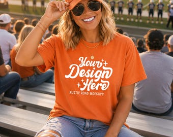 Comfort Colors Mockup, Football Shirt Mockup, 1717 Bright Orange Mockup