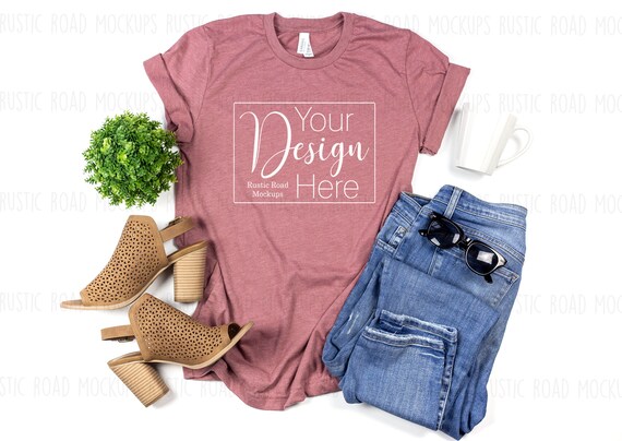 Spring T Shirt Flat Lay Bella Canvas 3001 Heather Mauve Etsy