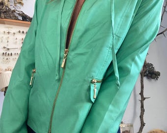 Vintage 100% Raw Silk Jacket- Bright Green with Gold Hardware, Size 4 Spring Light Coat