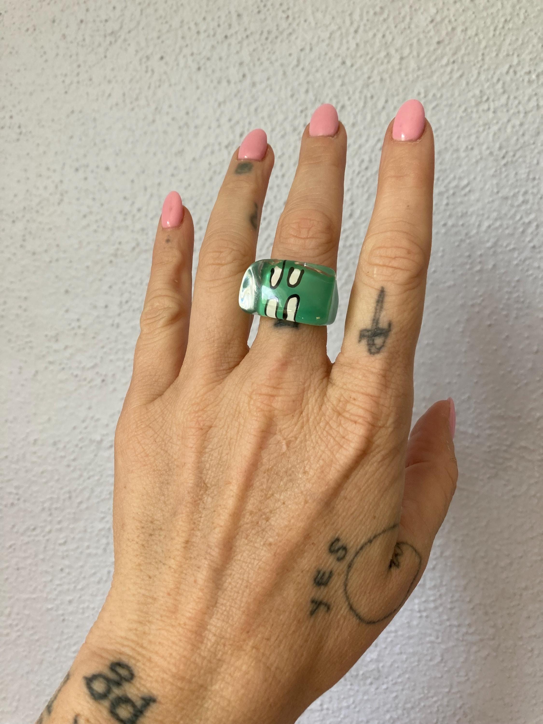 Vintage 90s Lucite Chunky Ring - Clear Resin Acrylic Plastic 1990s ...