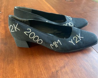 2000 Y2K Rhinestone New Year's Shoes- High Heels FOR REPAIR- As Is Pumps- J Renee 7.5