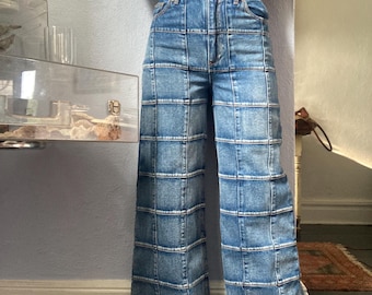 NWT Cynthia Rowley Window Pane Wide Leg Baggy Jeans Size Small 26 Light Wash