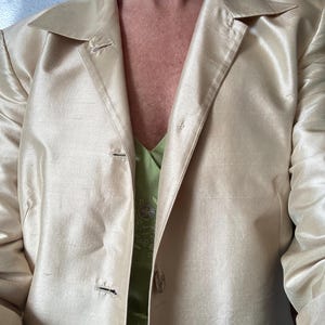 Vintage 100% Silk Gold Jacket- Button Up Raw Dupioni Silk Duster Coat