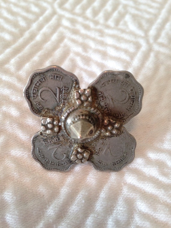 Antique Kuchi Silver Coin Ring - Vintage Indian Tr