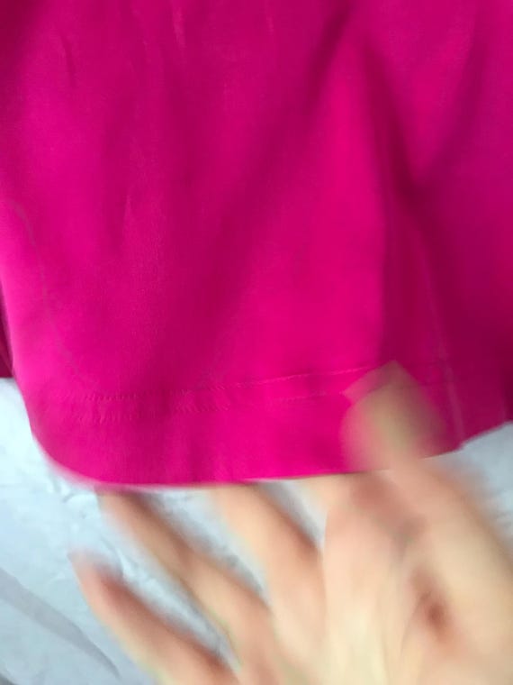 Vintage 100% Silk Blouse- Dana Buchman Neon Pink Magenta Mockneck Top- Size MEDIUM 10 Small Shirt Long Sleeve View 5