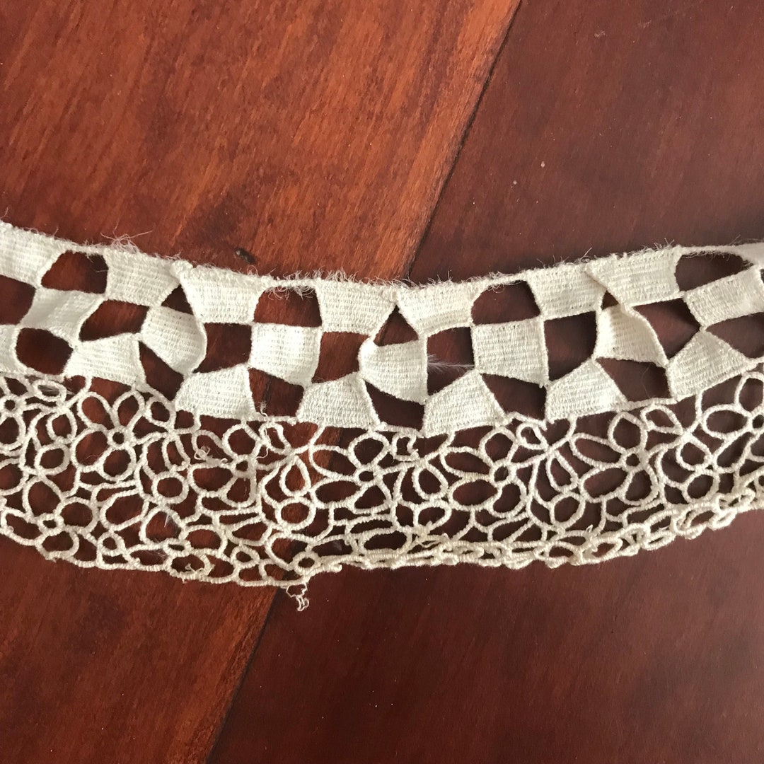 Tatted Ribbon Antique 1800s Victorian Lace Remnant - Hand Crocheted Tatted Fabric ...