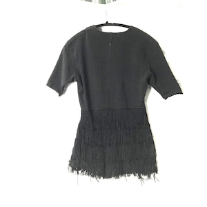 Vintage Romper 70s Fringe Tassels Dress - Onesie. Black Zip Up Flapper Burlesque Jumpsuit Bodysuit Antique Costume Playsuit