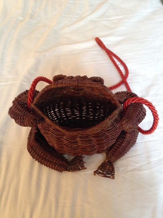 Vintage Rare Wicker Frog Purse - 1940s Novelty Fig