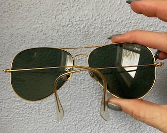 Vintage 1990s Ray Ban Aviator Bosch & Lomb Sunglasses Brown Gold Original Authentic Glasses Size Large Ray Bans