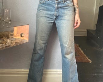 Vintage Levi's Orange Tab 502 Jeans Light Wash  - Thrashed Distressed high waisted 33x31 Denim Pants High Rise Straight Leg 70s