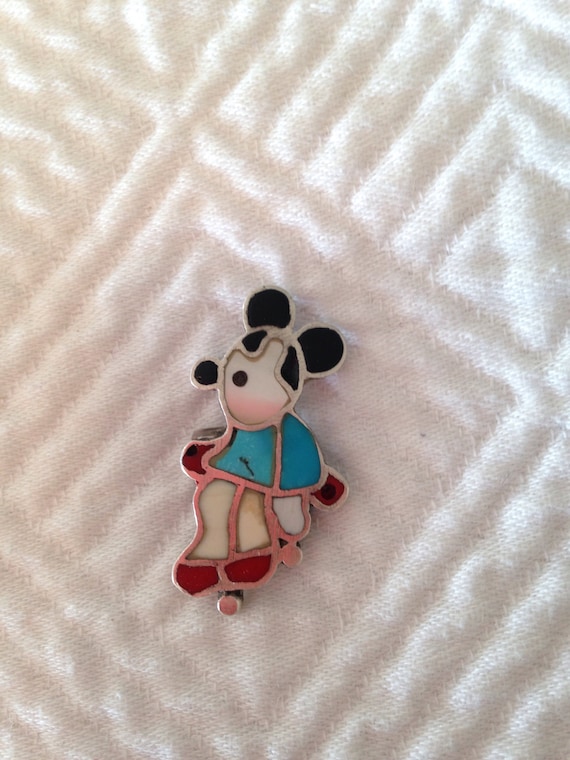 Mickey Mouse Zuni Inlaid Silver and Stone Ring - N