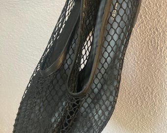 Net Ballet Flats Mesh Black 9 Slides Vintage 60s Style Shoes- Reformation Britt New