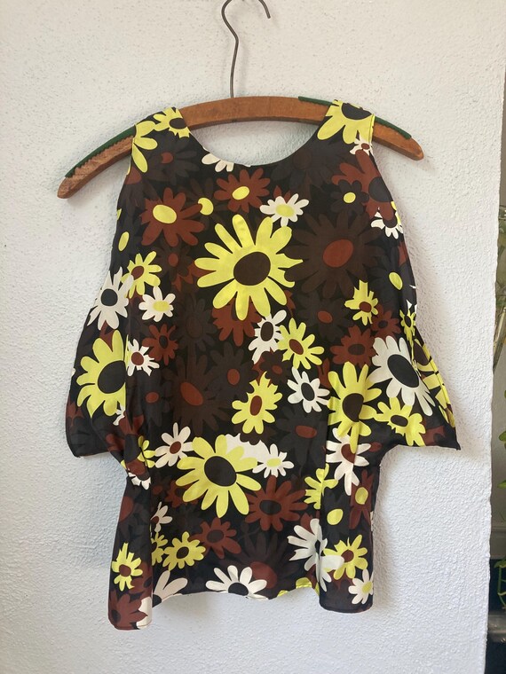 Marni, Vintage Marni 100% Silk Blouse Floral Flowers Brown Yellow White Oxford Sleeveless Shirt - Size Small XS 38