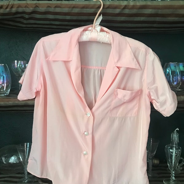 NOS- Baby Pink 40s 50s Button Up Shirt - Waitress Uniform Classic Top Wertheimer Fruit of the Loom