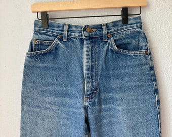 Vintage Lee High Waisted Denim Jeans: 70s 80s High Rise Pants (27x30) Straight Leg Mom Jeans