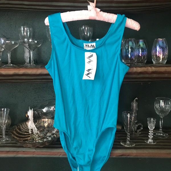 NOS Vintage MM by Krizia Turquoise Bodysuit Swimsuit Size ML - Italian Designer