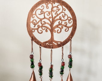 KOPER TREE of LIFE Hangende windgong - Hangende bellen - Metalen tuinornament