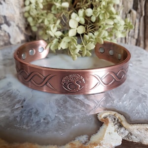 Genuine Solid Copper Magnetic Bracelet- Copper Cuff- Tree of Life Design-Arthritic Pain Relief- Energy Conductor- Gift-Bendable- Adjustable