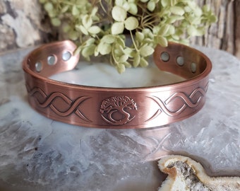 Genuine Solid Copper Magnetic Bracelet- Copper Cuff- Tree of Life Design-Arthritic Pain Relief- Energy Conductor- Gift-Bendable- Adjustable