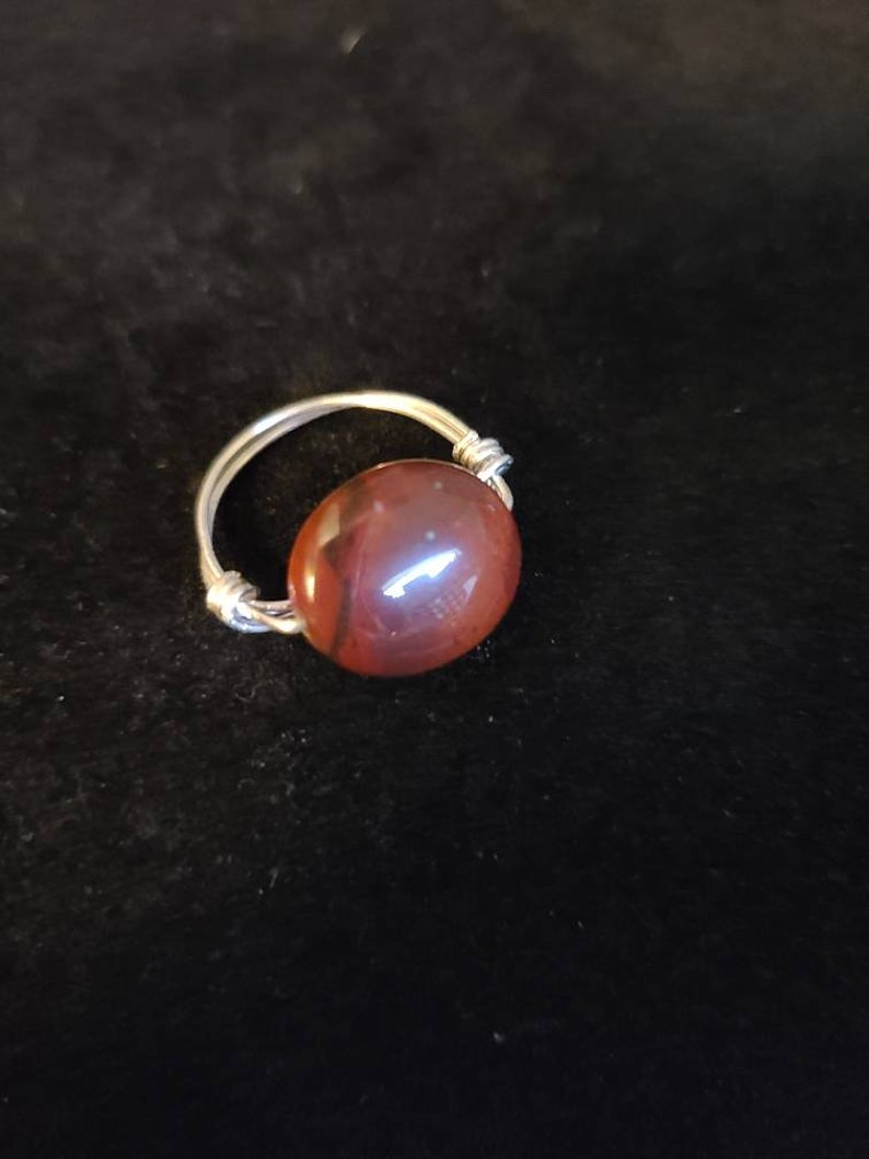 Red Jasper Oval Sterling Silver 16 x14 mm Stone Wire Wrapped Handcrafted Ring