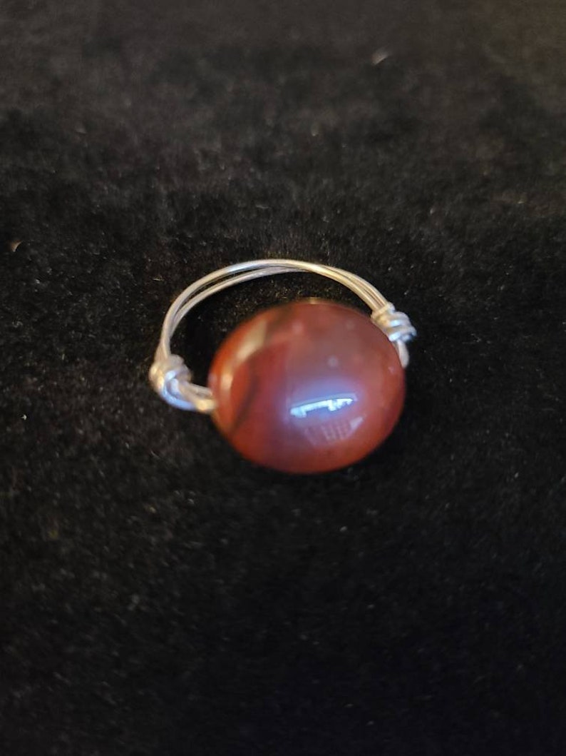 Red Jasper Oval Sterling Silver 16 x14 mm Stone Wire Wrapped Handcrafted Ring